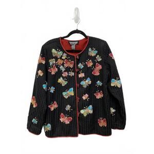 Indigo Moon Black Embroidery Beaded Textured Butterfly Jacket Size Medium Art